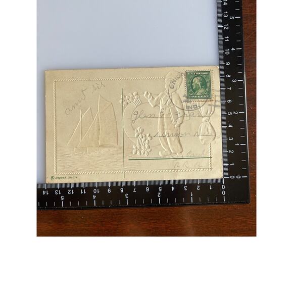 Atq Early 1900s Ephemera Posted Postcard Best Wishes Dutch Boy Nautical Sailboat - Picture 3 of 5